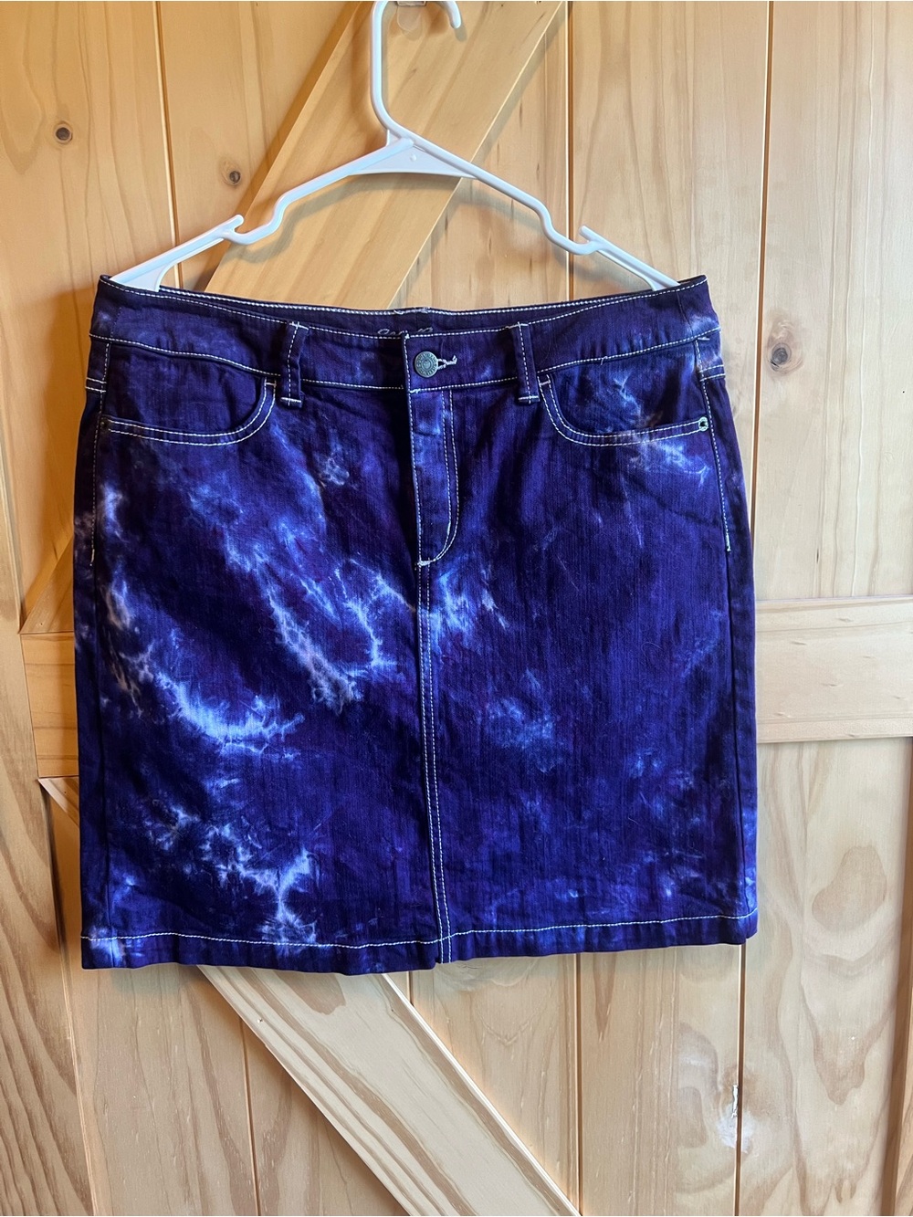 Eddie Bauer Purple Tie-Dye Denim Mini Skirt Size 10 Summer Spring Boho Hippie
